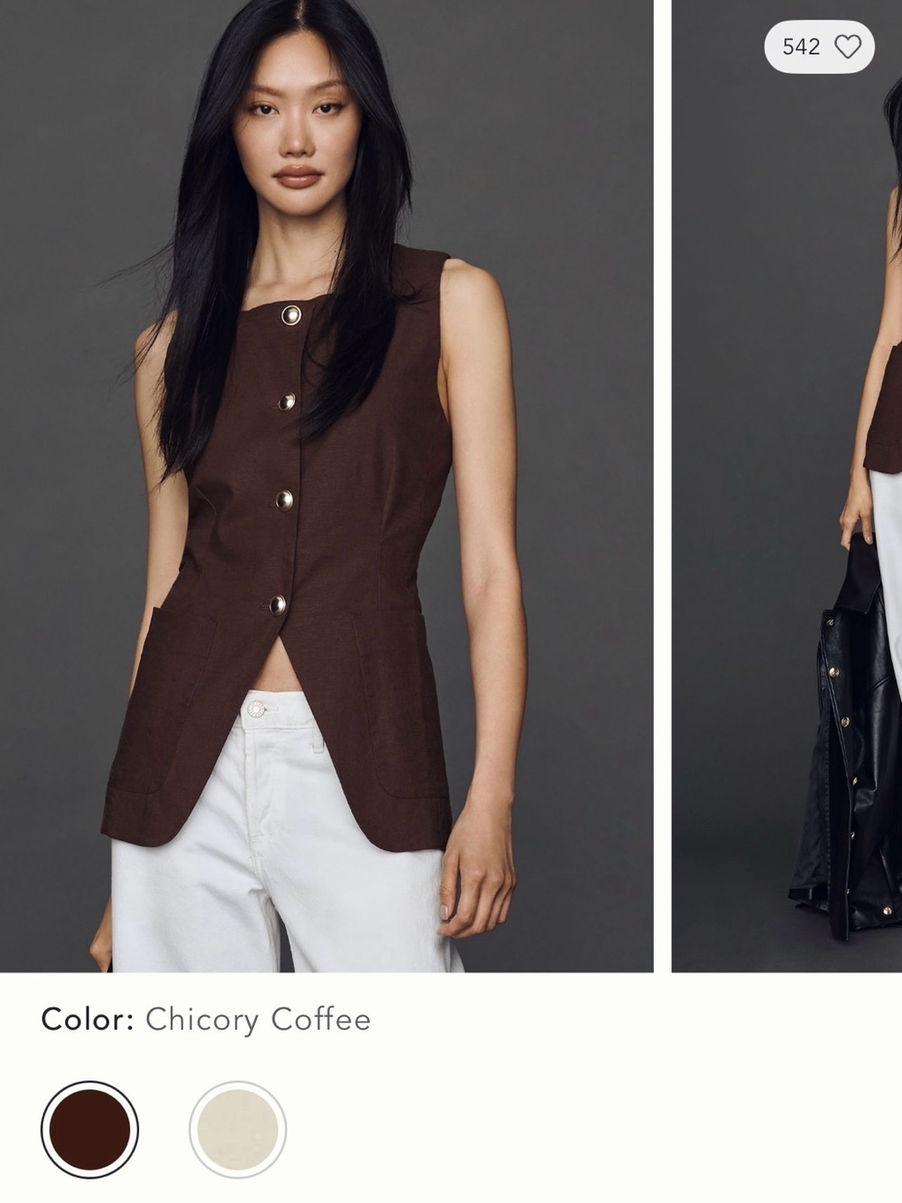 Maeve linen blend cutaway vest Chicory Coffee Sleeveless